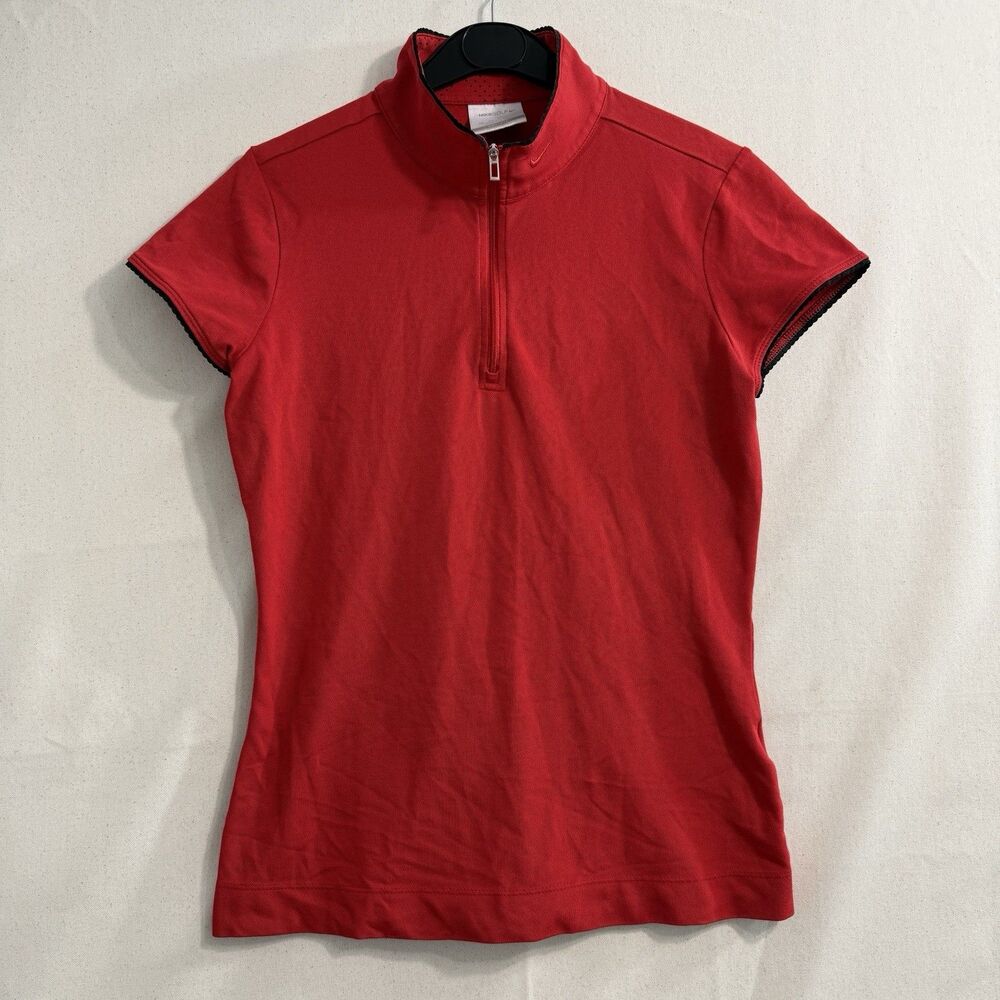 Nike Golf Women’s Top Size XS Red Zip Neckline w/tour logo & cap sleeves